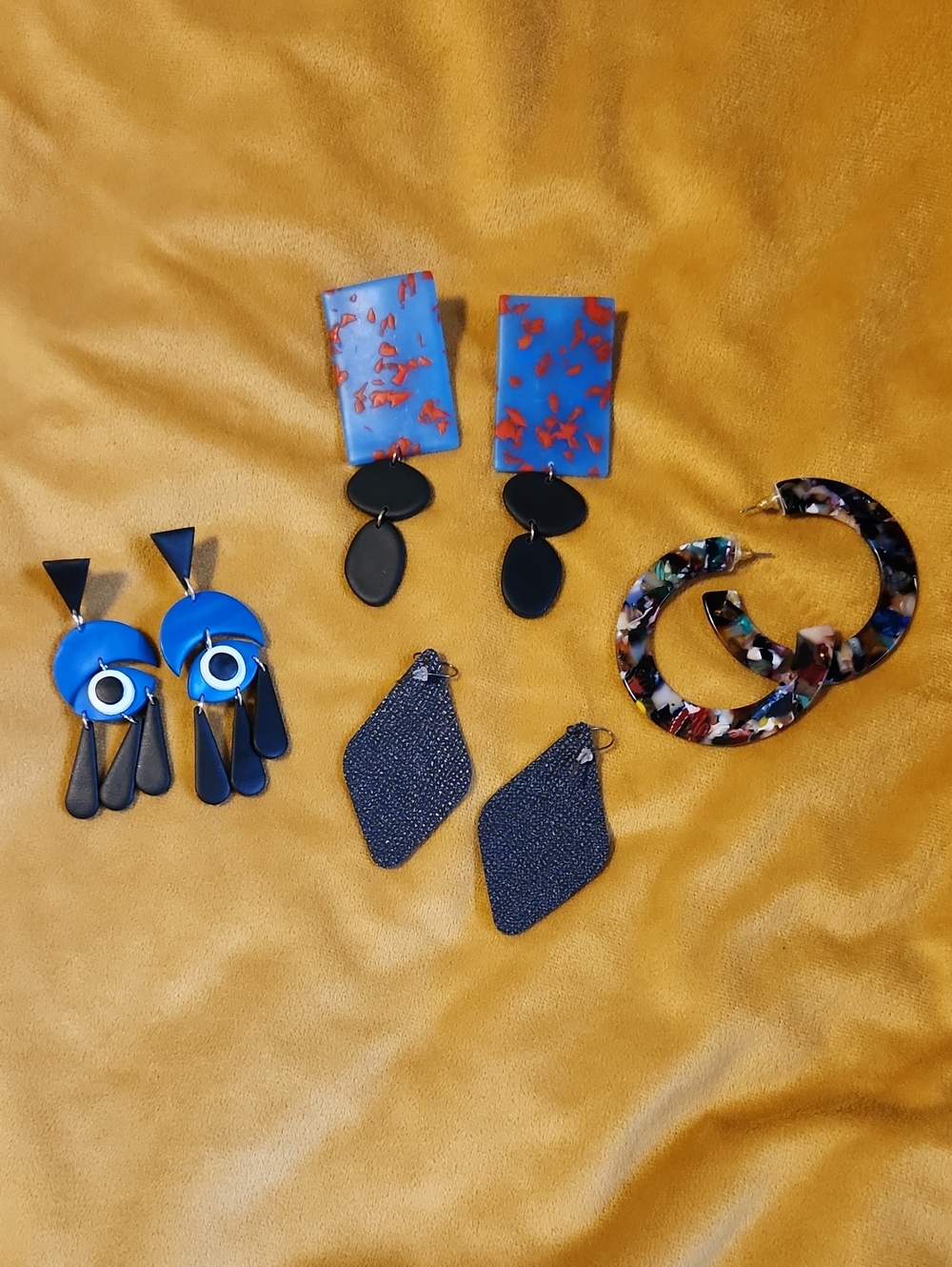 Clay, Leather, Acrylic Earring Set- Evil Eye, Abstract